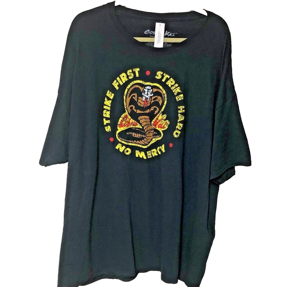 NWT Cobra Kai T Shirt Mens 3XT Blak Karate Kid Strike First Strike Hard No Mercy - Picture 2 of 4